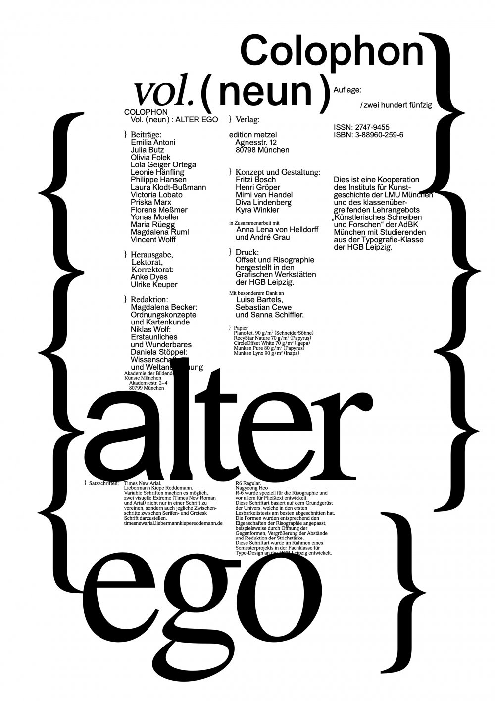 cover: colophon #9: Alter EGO